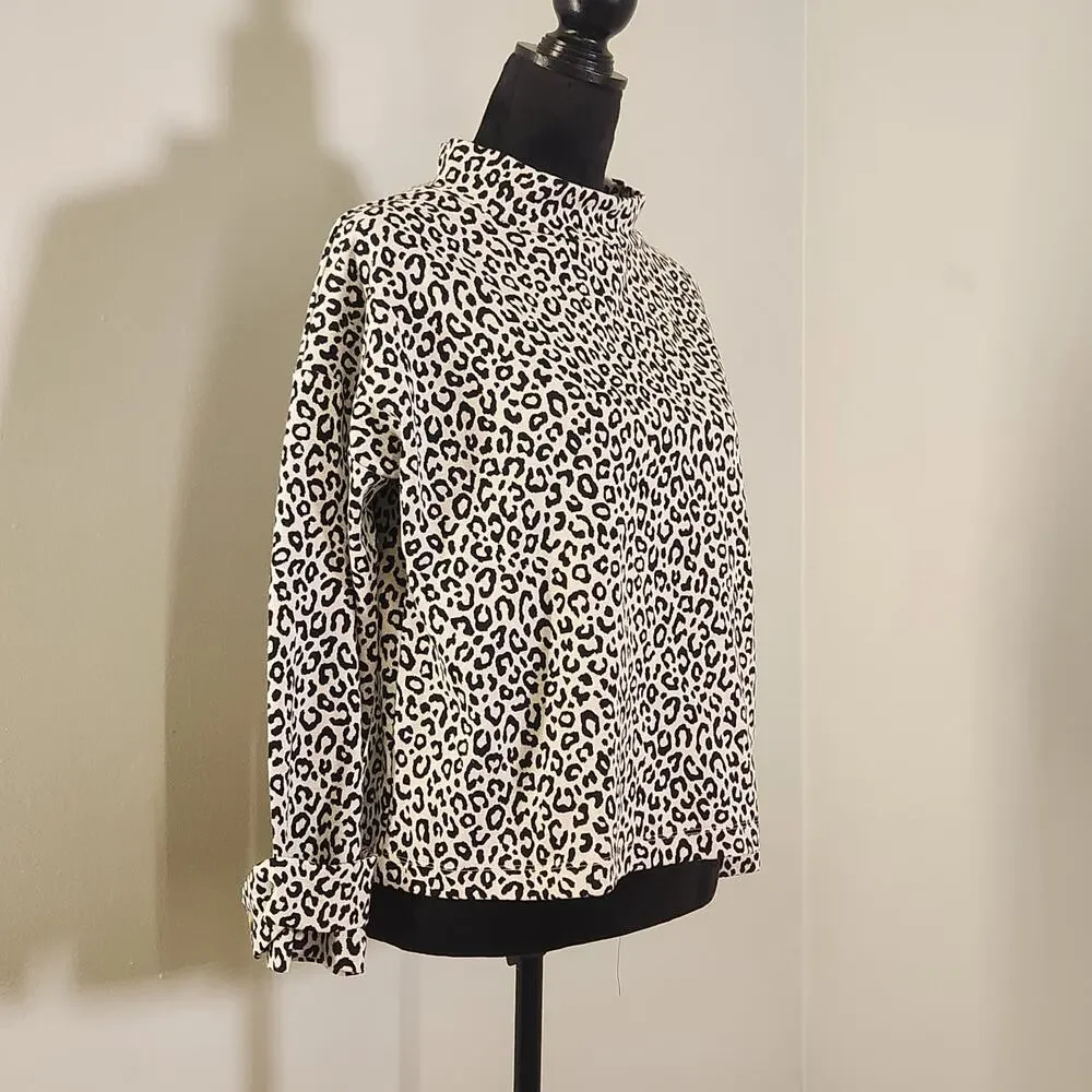 ANN TAYLOR Mock Neck Animal Print Sweater, Size Medium